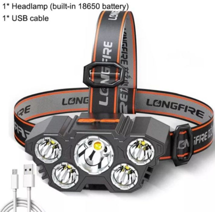 Налобний ліхтарик акумуляторний 5-ти світлодіодний.