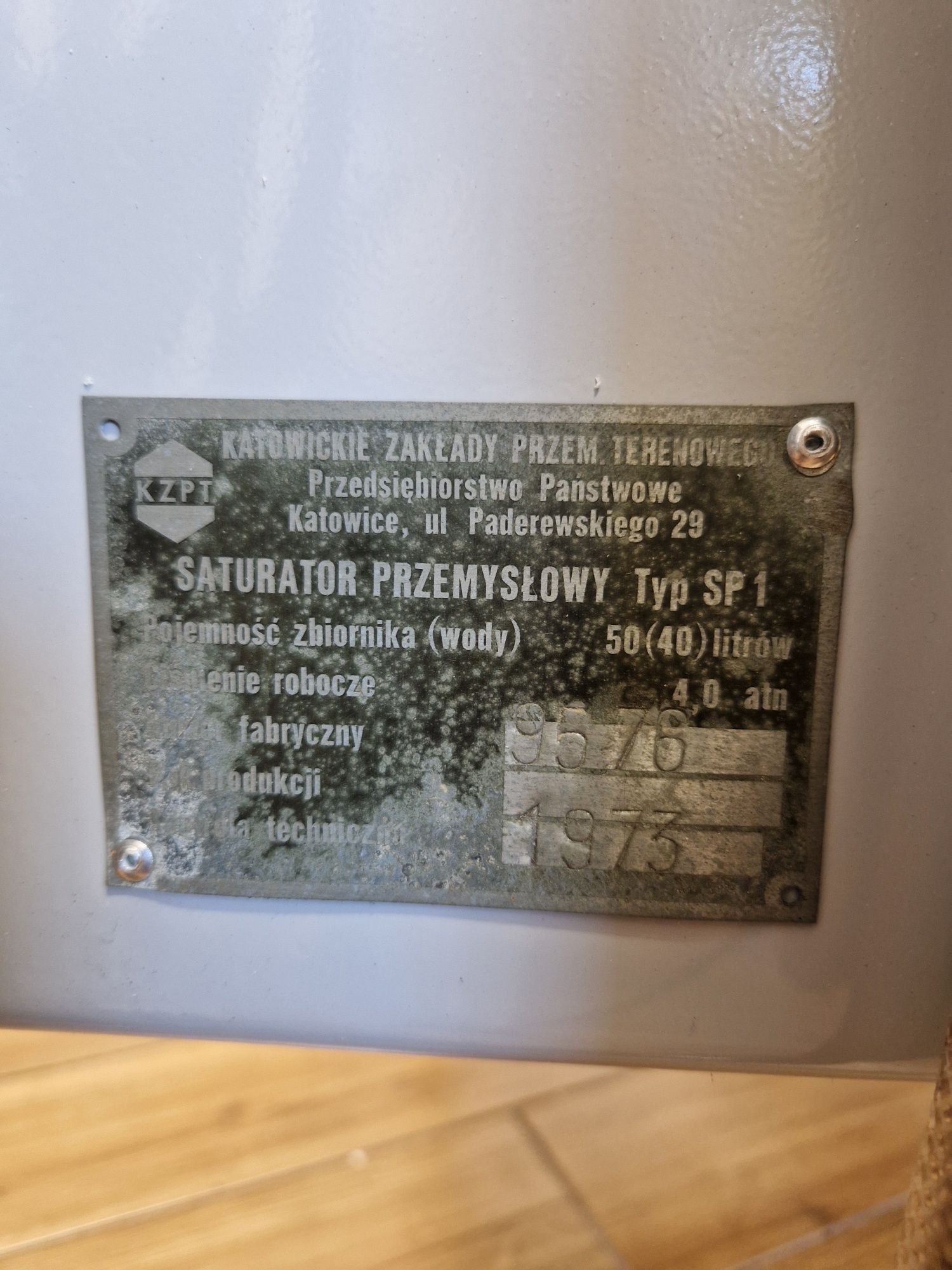 Saturator przemysłowy SP-1 - stacjonarny, 1973 r. System Cornelius.