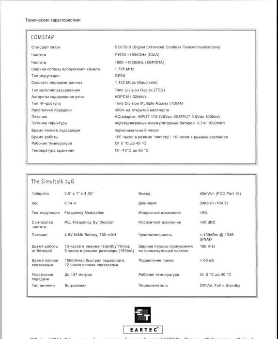 Беспроводная система двухсторонней радиосвязи SIMULTALK 24G