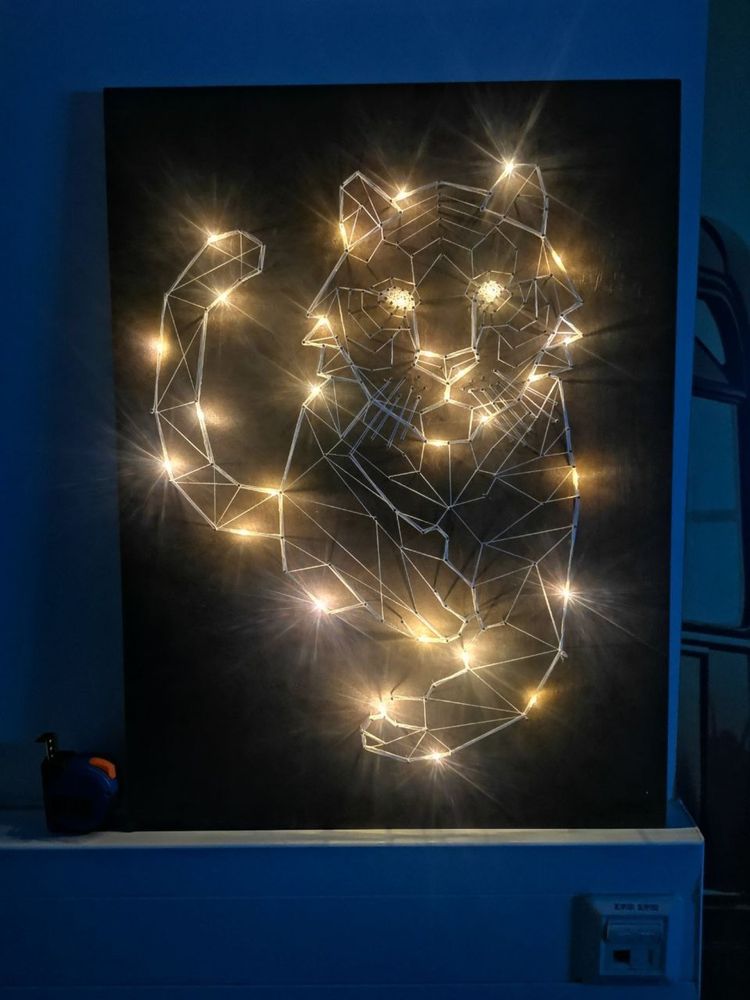 Duzy Obraz (59.5x44,5cm) String art, ze światełkami LED