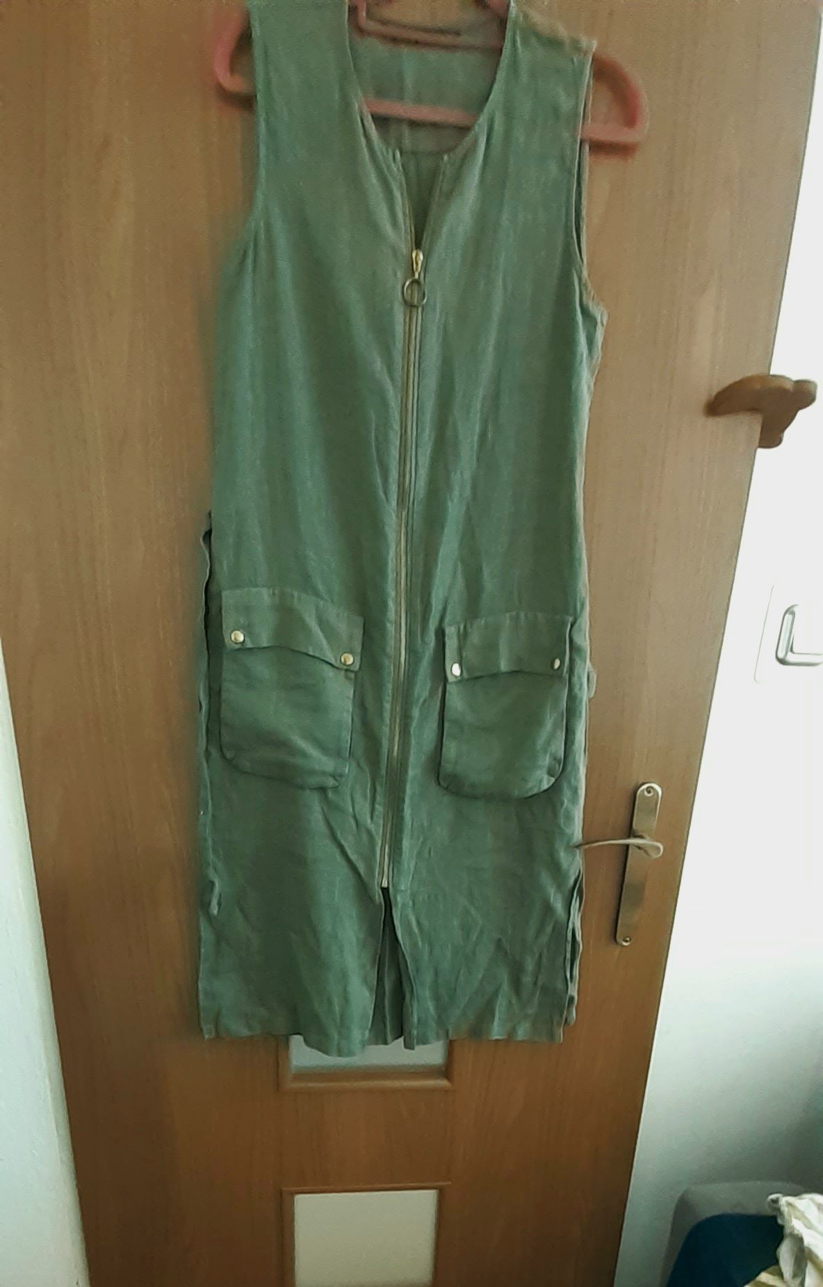 Zara basic lniana sukienka khaki