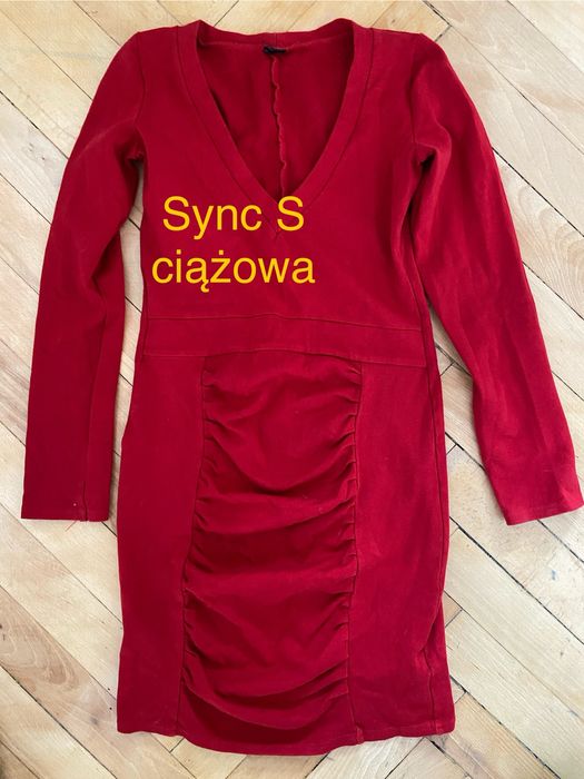 Sync 36 ciążowa sukienka rękaw czerwona  miękka dzianina