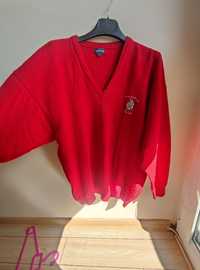 Sweter męski czerwony M lambswool 100% PNW okazja miękki ciepły elegan