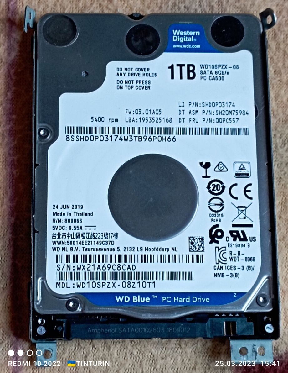 Жесткий Жорсткий диск Western Digital WD Blue 2.5" WD10SPZX 1 ТБ 128/5