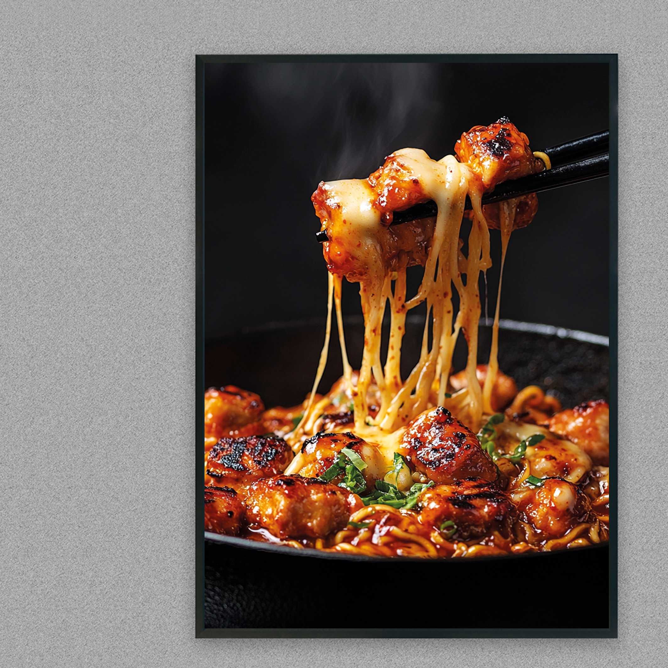 plakat reklamowy smażony kurczak z makaronem do baru i restauracji