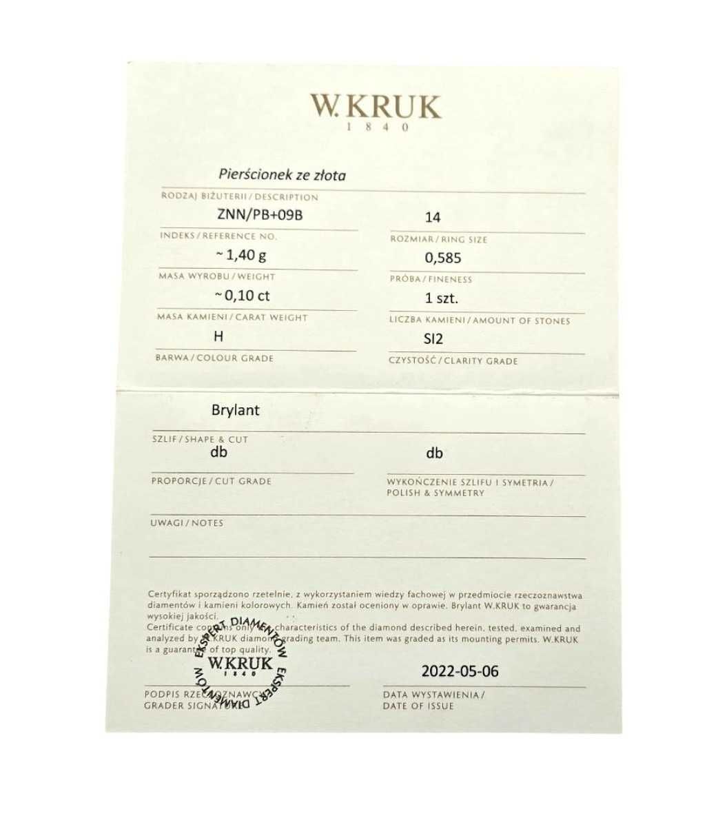 Piękny Złoty Pierścionek 1,40G P585 R15 Brylant