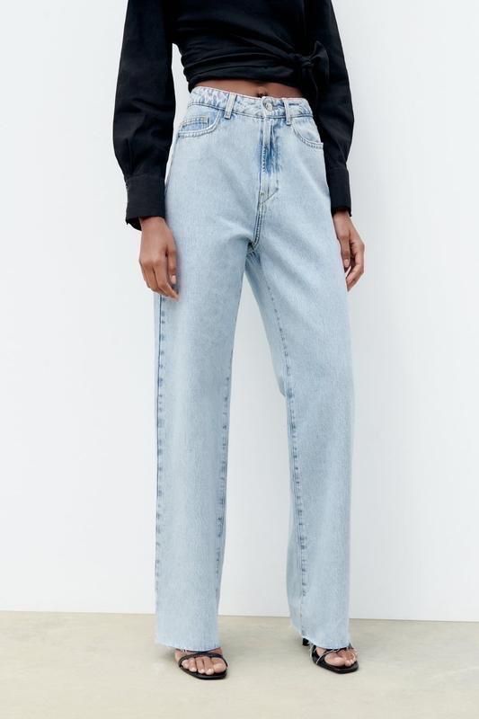 Джинси straight Zara прямі з необробленим краєм