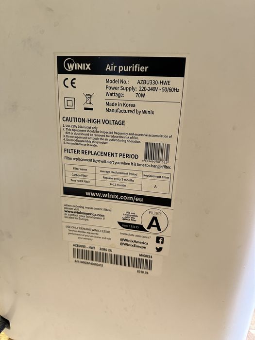 Winix zero filtr oczyszczacz powietrza do 100m2