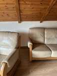 OKAZJA Nowoczesny Komplet SOFA dwa FOTELE KLER wypoczynek skóra drewno