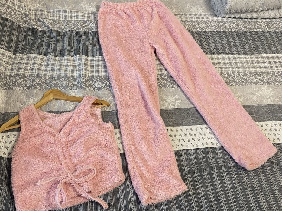 Теплый махровый домашний халат костюм