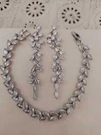 Komplet ślubny długie lekkie kolczyki + bransoletka z kryształkami