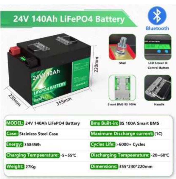 Аккумулятор papool 24v 140ah+ інвертор powmr 24v 3.2kv