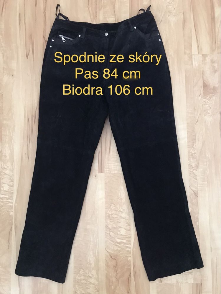 Czarne damskie spodnie ze skóry, skórzane, rozm 44, na podszewce.