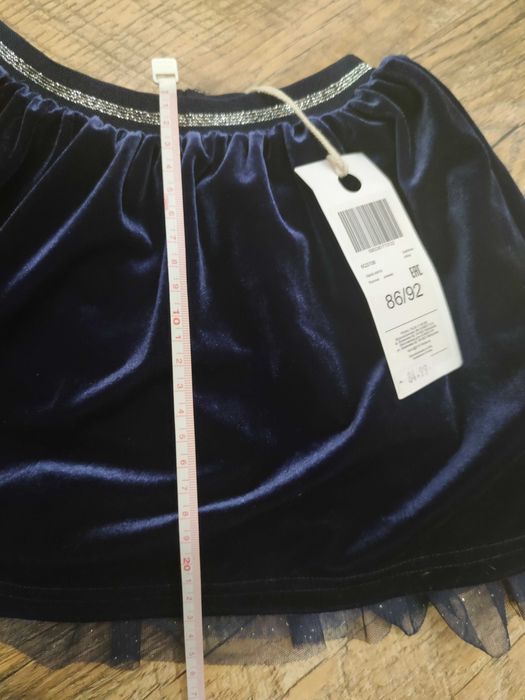NOWA welurowa spódniczka granat falbana 5.10.15. 86 92