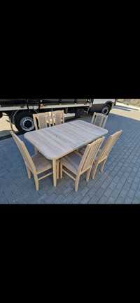 Nowe : Stół 80x140/180 + 6 krzeseł, sonoma + cappuccino, dostawa PL