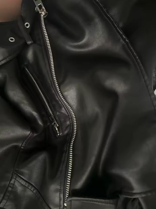 Косуха Zara черная куртка кожаная косуха короткая оверсайз