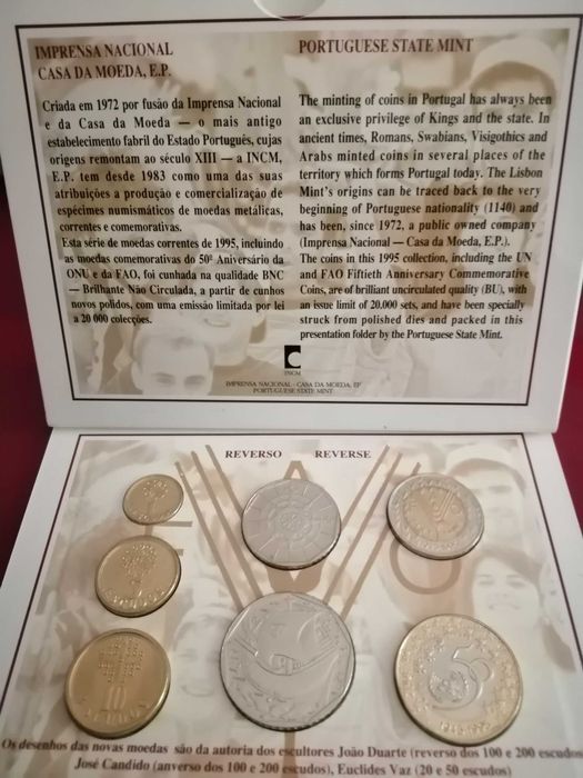Carteiras de moedas Portuguesas. BNC, 1994, 1995