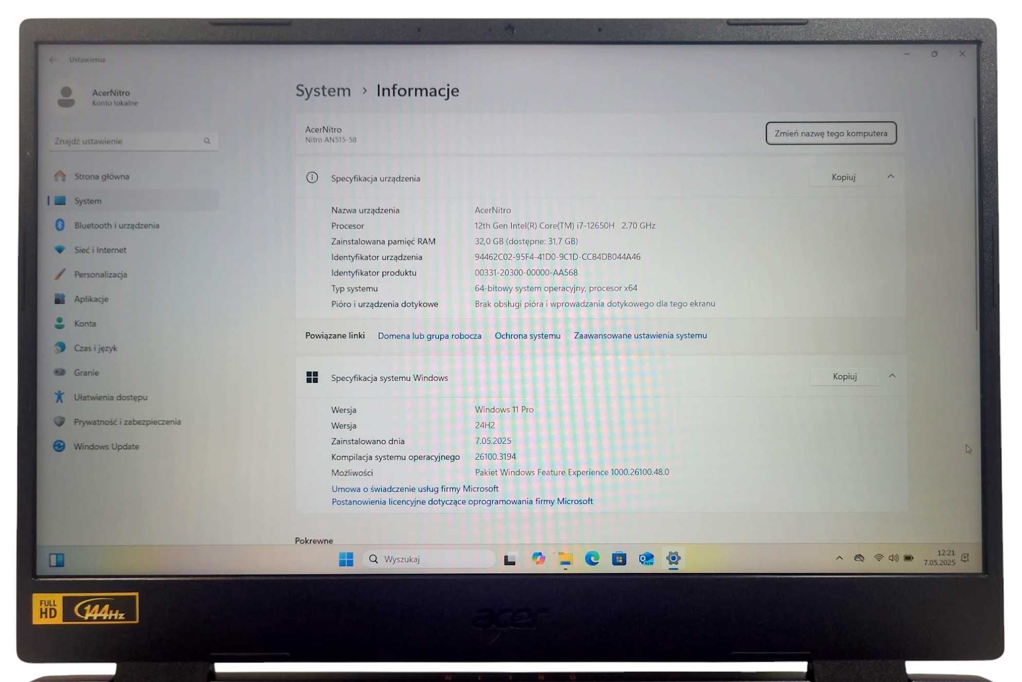 Laptop Acer AN515-58