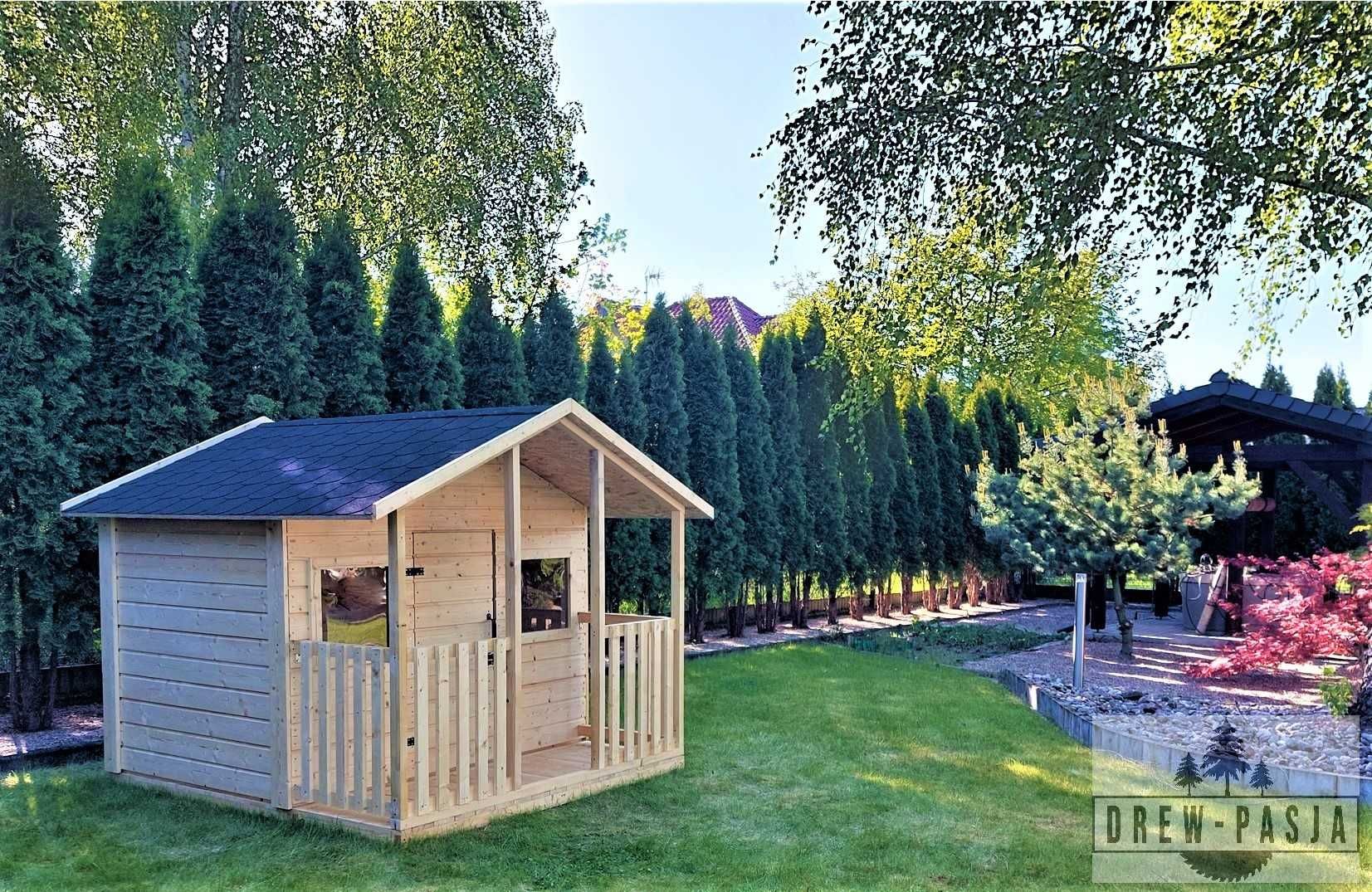 Drewniany domek ogrodowy dla dzieci - Duży domek z tarasem 180 x 200cm