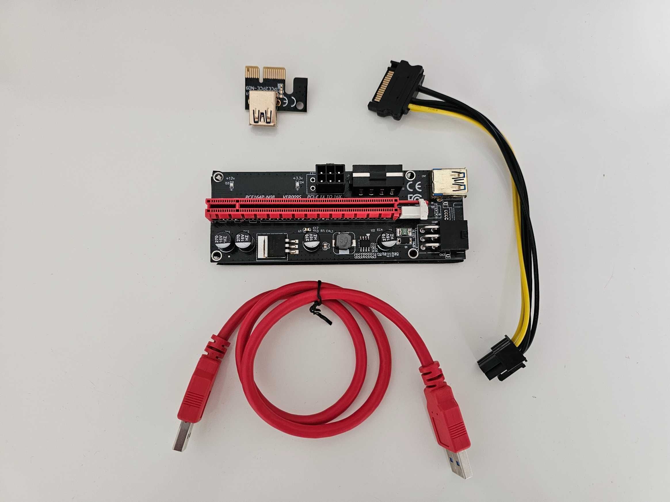 Riser 009S PCI-E 1x-16x USB3 6szt + Rozdzielacz zasilania 8 do 6+2
