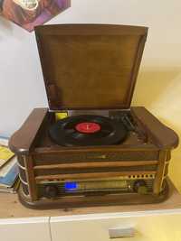 Gramofon, odtwarzacz cd, odtwarzacz kaset, radio, USB, retro