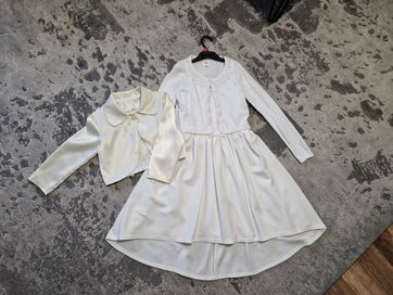 Zestaw biała sukienka sweterek bolerko komunia wesele bał r 146