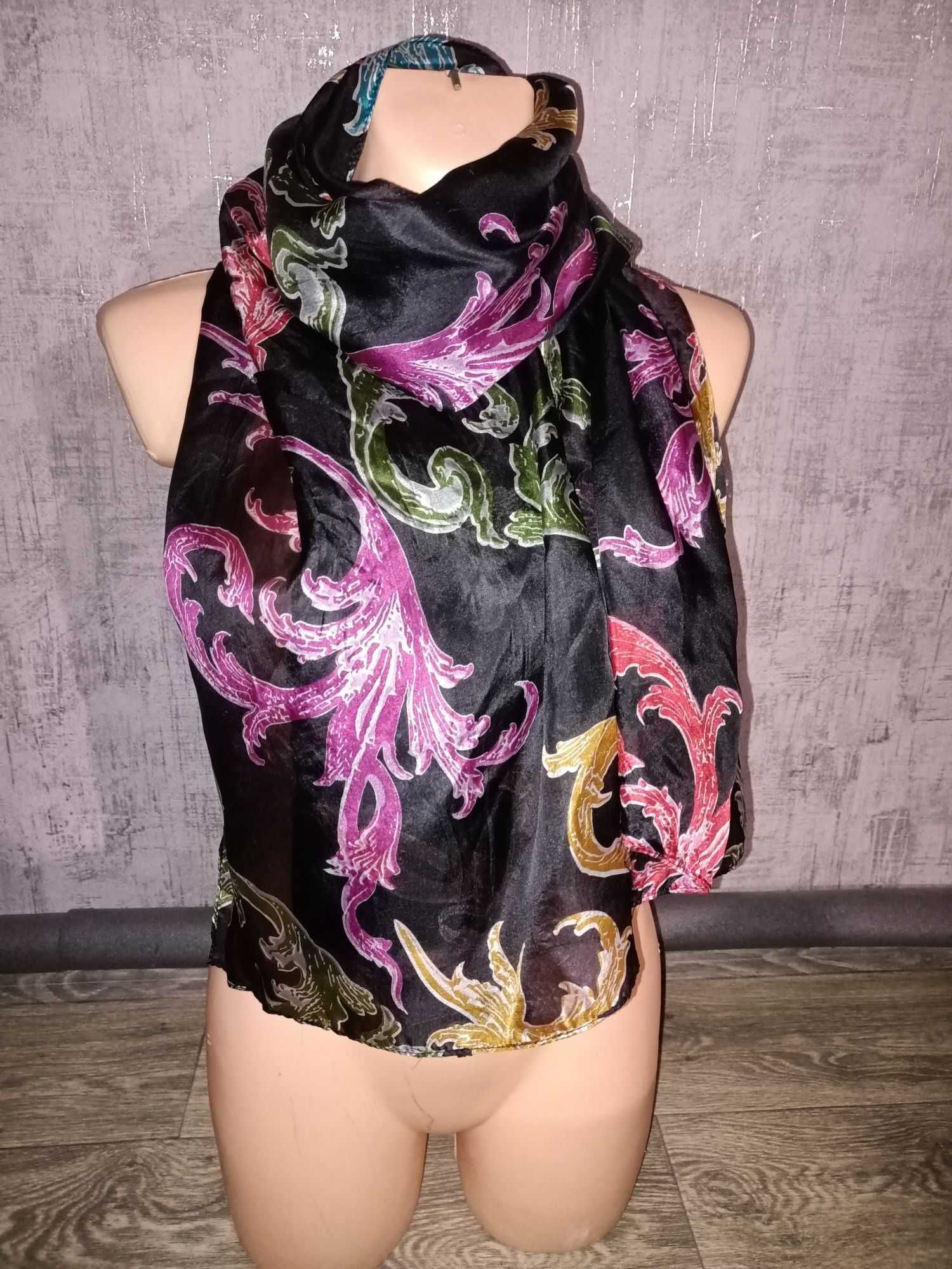 Большой тонкий платок шелковый 88 на 170 см шарф палантин