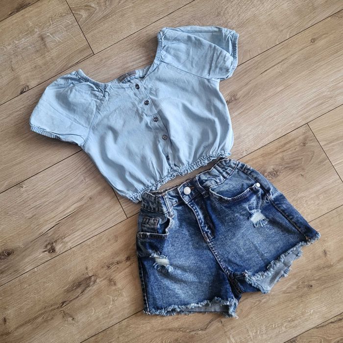 Prześliczny zestaw koszulka spodenki jeans r. 134,140,146 j.nowe Pepco