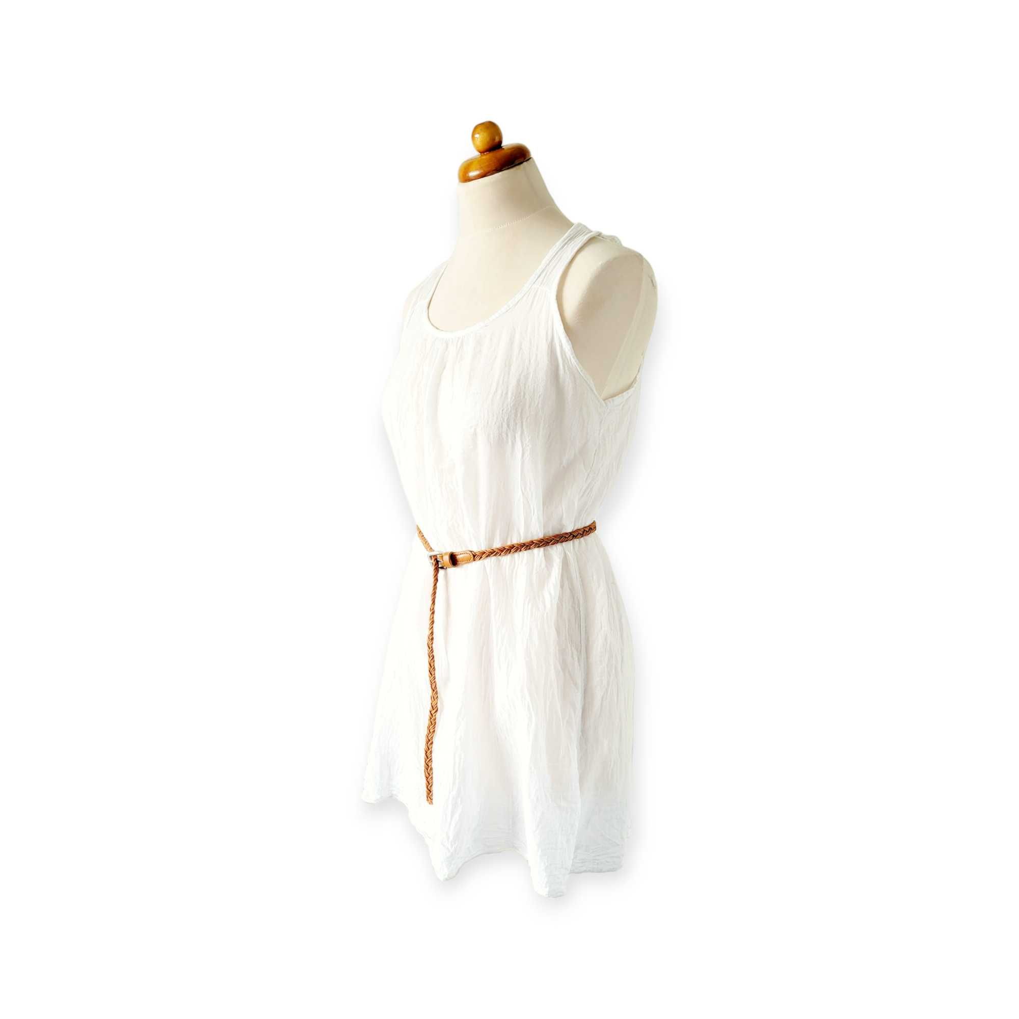 Biała zwiewna bawełniana tunika S pastuszek folk boho bluzka sukienka