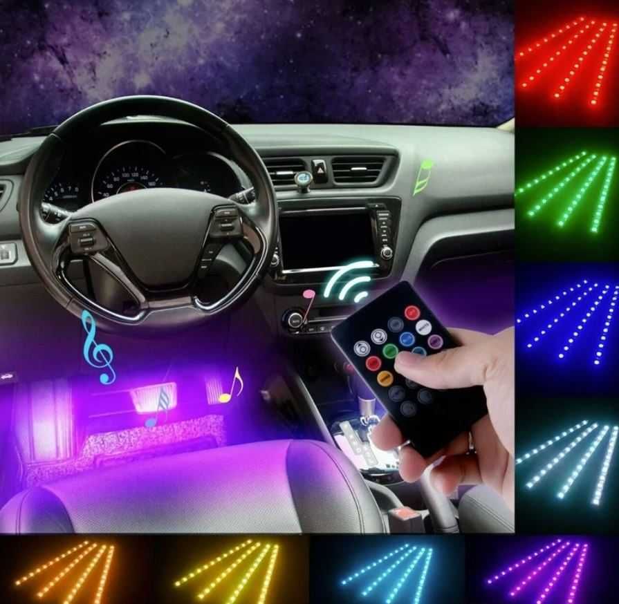 Цветная подсветка для салона авто с влагозащитой RGB 7 цветов 4 ленты