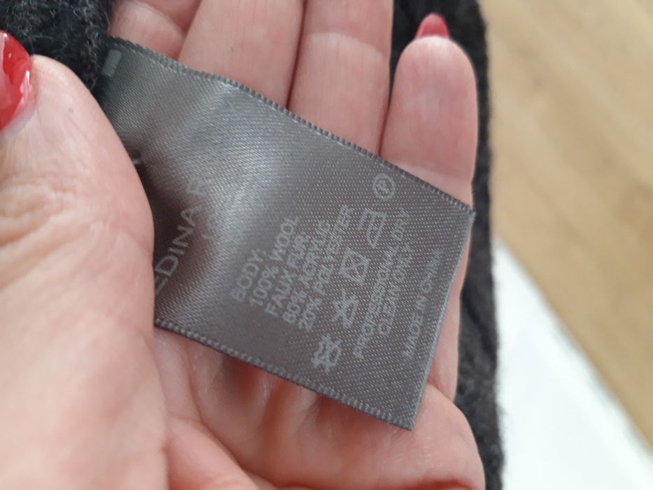 EDINA RONAY wełniany płaszcz/ kardigan z futrem rozm. M