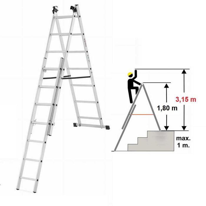 Drabina 3x7 HEco PROFESSIONAL o zasięgu roboczym max. 4,46 m + PREZENT