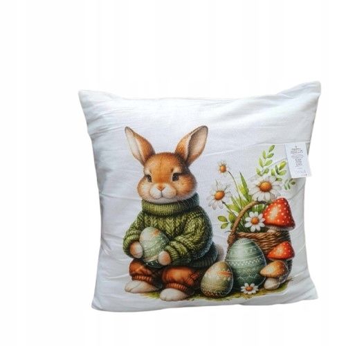 Poszewka świąteczna kolorowa 45 x 45 królik pisanki wielkanocne