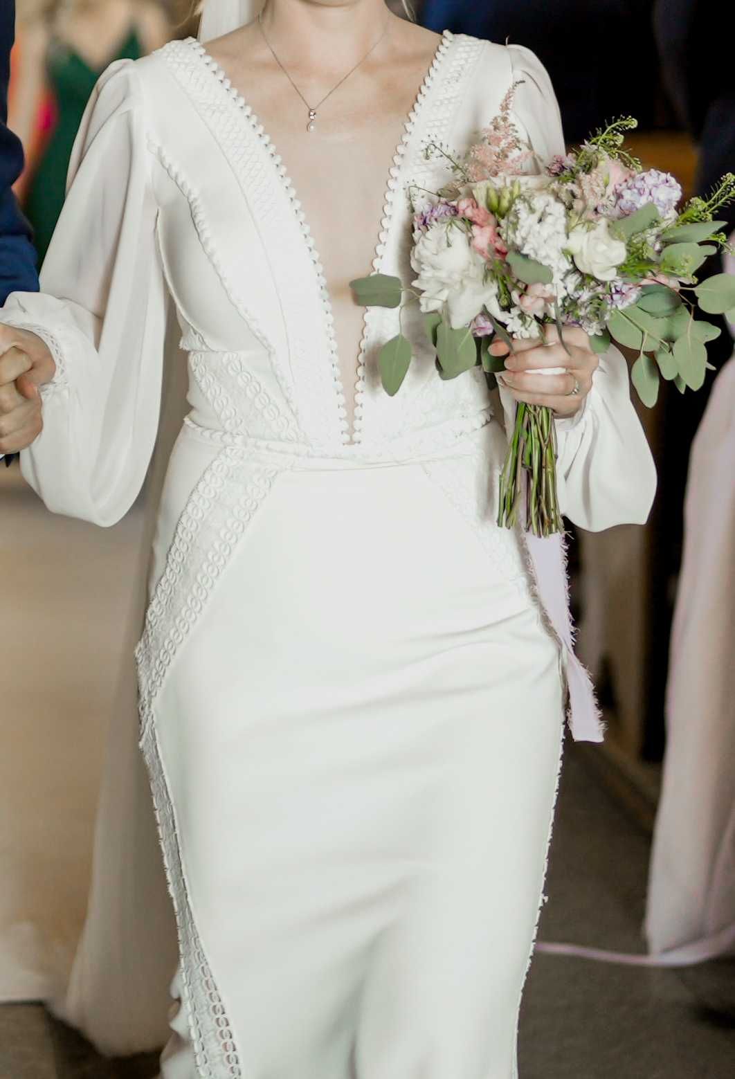 Suknia ślubna rybka retro śmietankowa biel