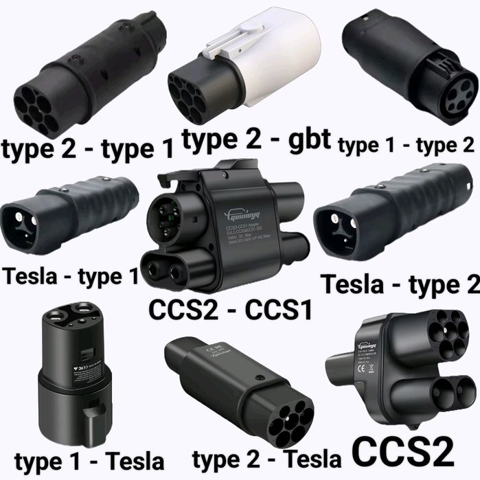 Перехідник адаптер tesla type1 type 2 CCS2 NACS GBT CCS1 зарядка тесла