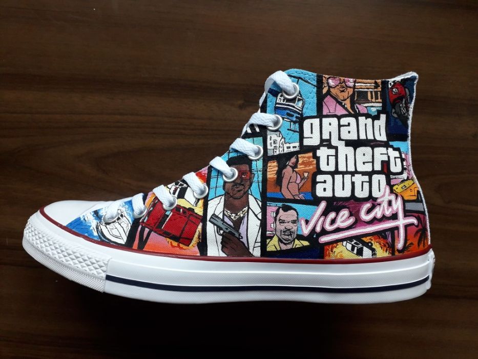 GTA 5 Vice City Converse białe wysokie 44 ręcznie malowane custom