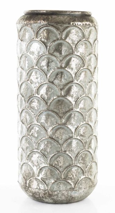 Srebrna Wysoka Osłonka Metalowa Tłoczona Wazon Donica Retro 141097