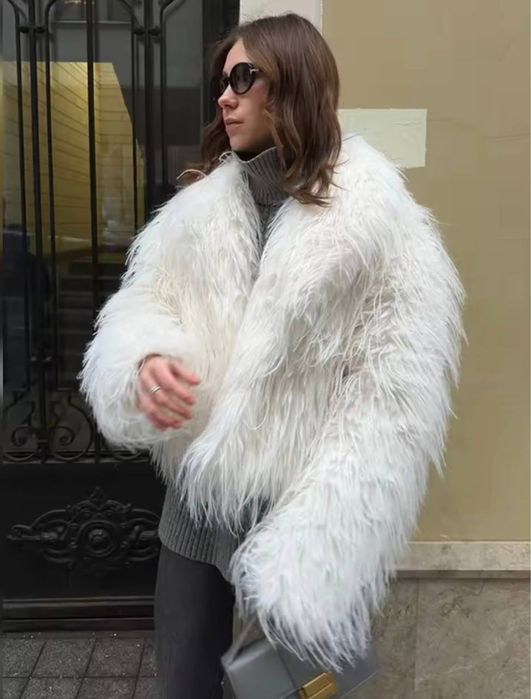 Жіноча шуба біла тепла лама тренд тедді хутро зімна нова