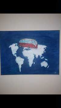 Obraz malowany - Bus Volkswagen "Ogórek"  "Tam mój dom, gdzie mój bus"