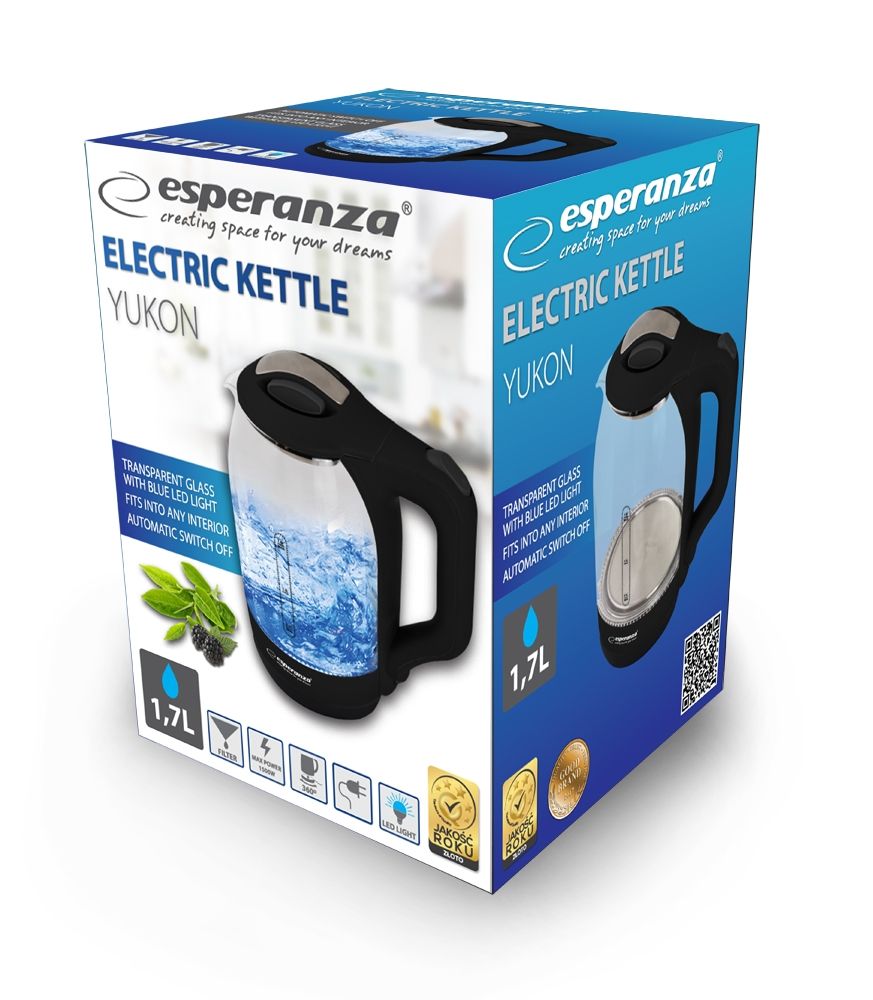 ekk025k esperanza czajnik elektryczny szklany yukon 1.7 l czarny