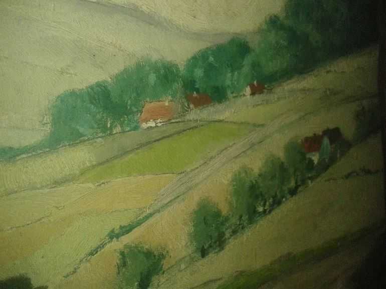 Obraz ręcznie malowany Pejzaż wiejski wym. 86x66cm.