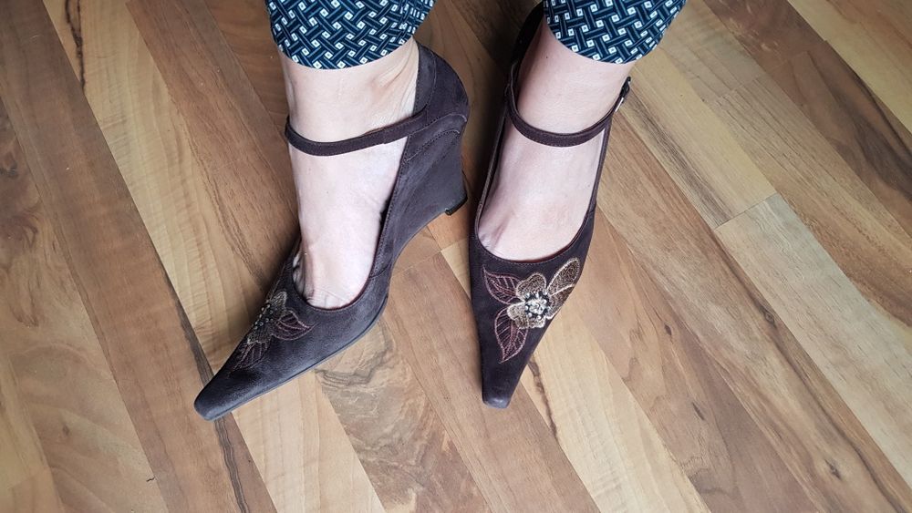 Buty vintage Mateo Palazzo zamszowe skórzane na koturnie