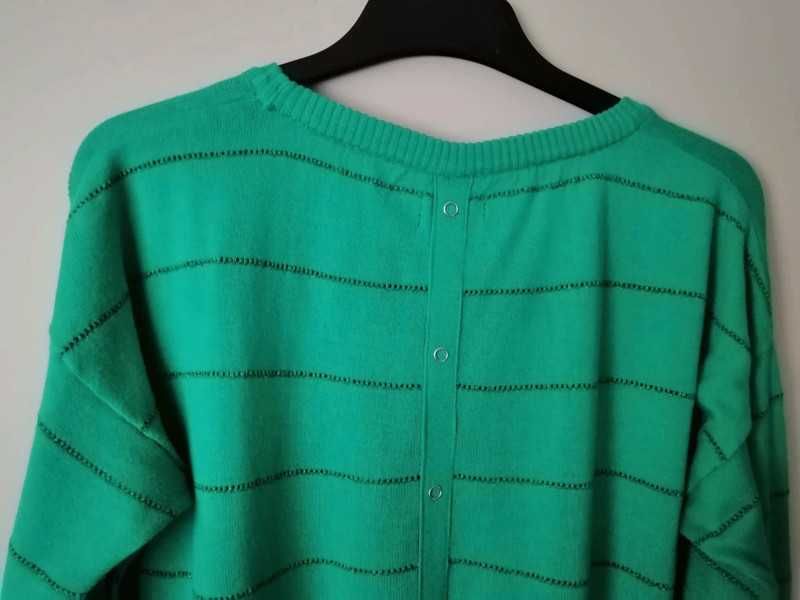 Sweter M 38 z wiskozy bawełniany dzianinowy ażurowy zielony turkusowy