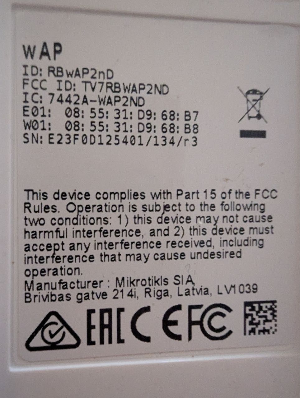 Точка доступу Wi-Fi Mikrotik RBWAP2nD