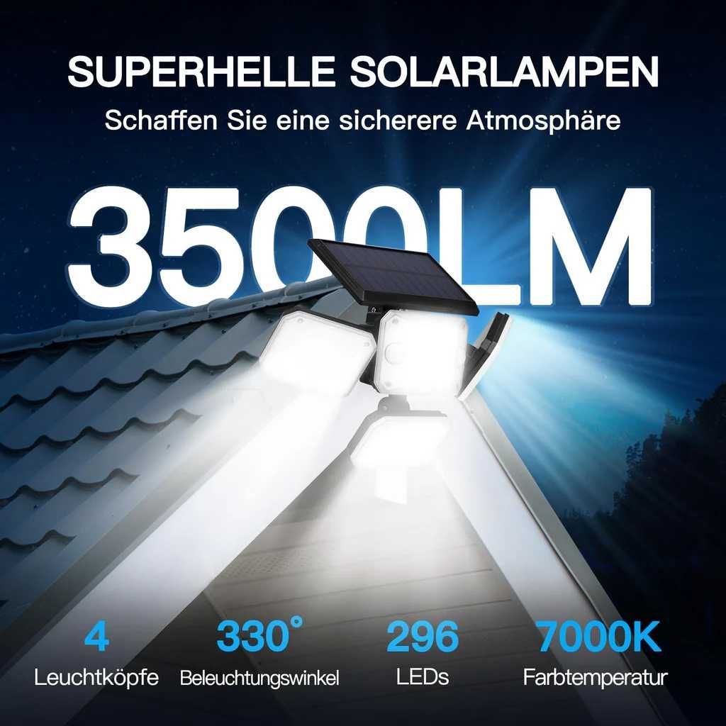 Lampy solarne do użytku na zewnątrz z czujnikiem ruchu 296 LED. 2 szt.