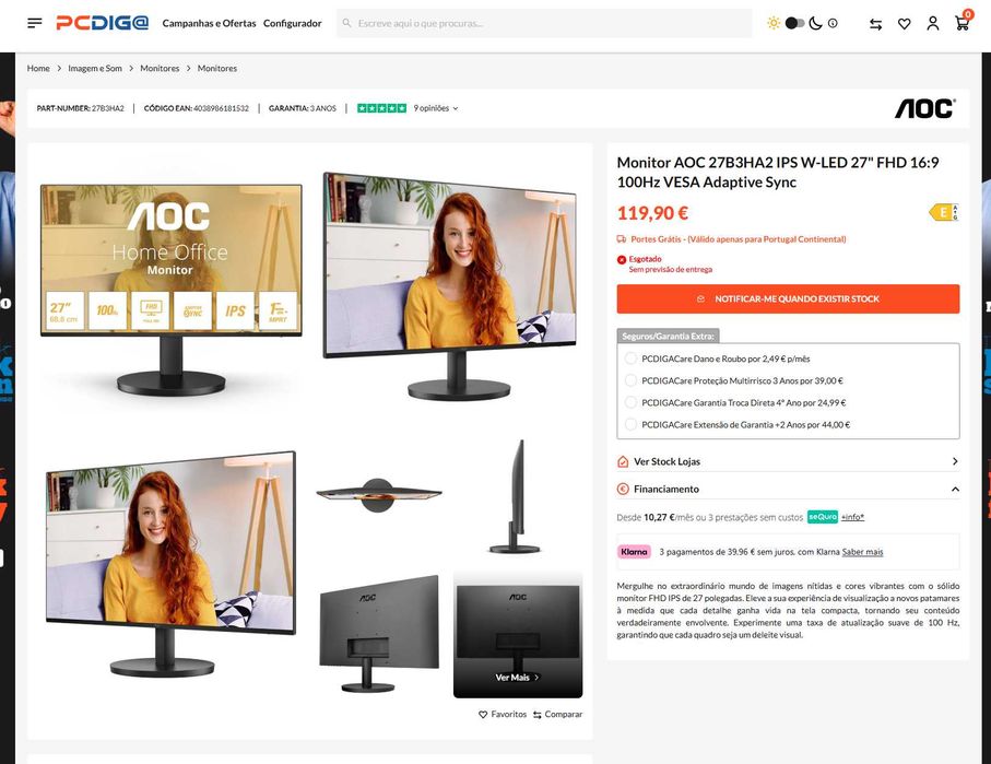 monitor AOC 27" FHD IPS 100HZ 1MS