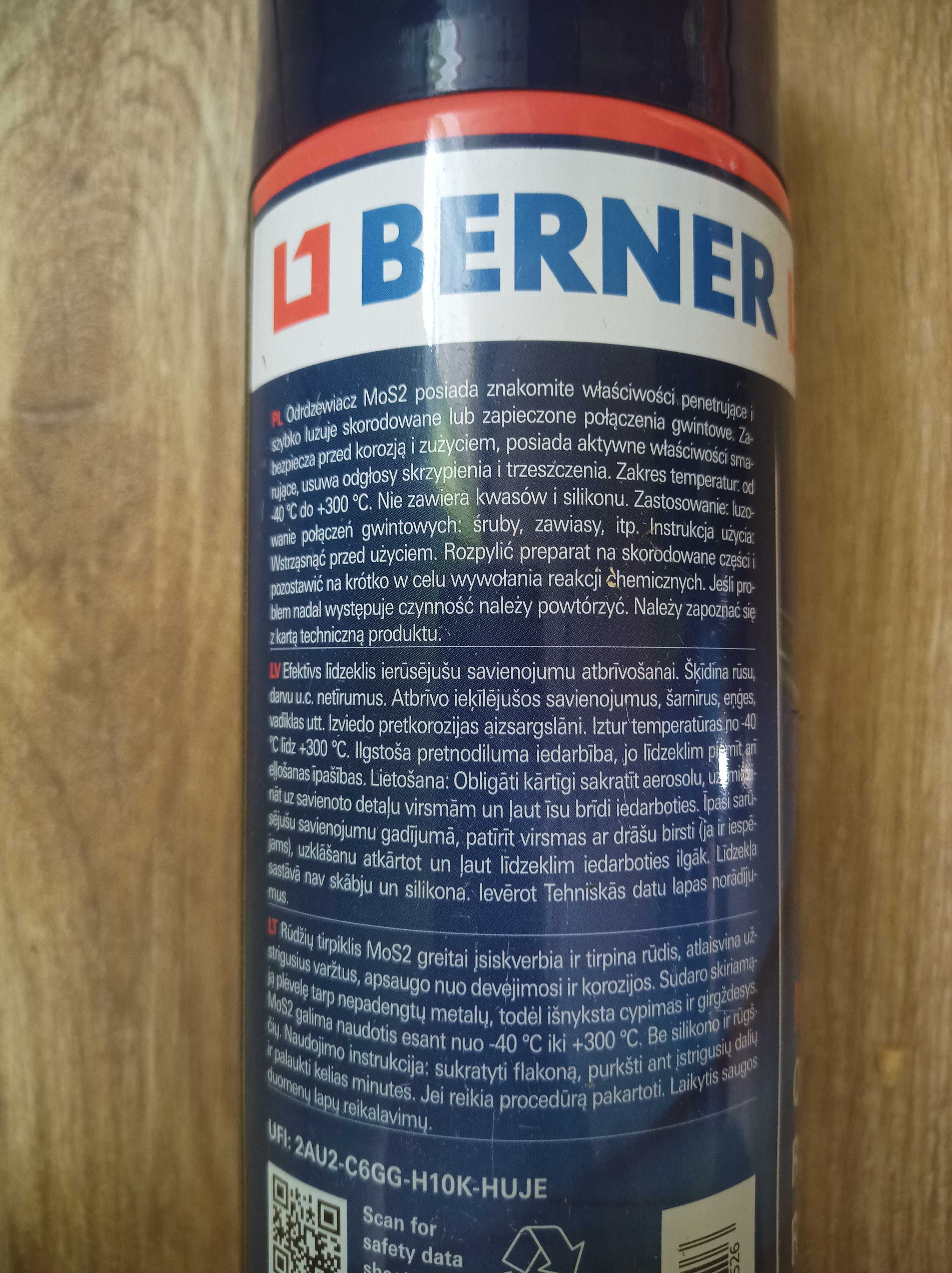 Odrdzewiacz MoS2 Berner 400ml środek penetrujący w sprayu 400 ml spray