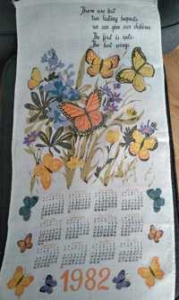 Makatka kalendarz 1982 ściereczka len prl motyle