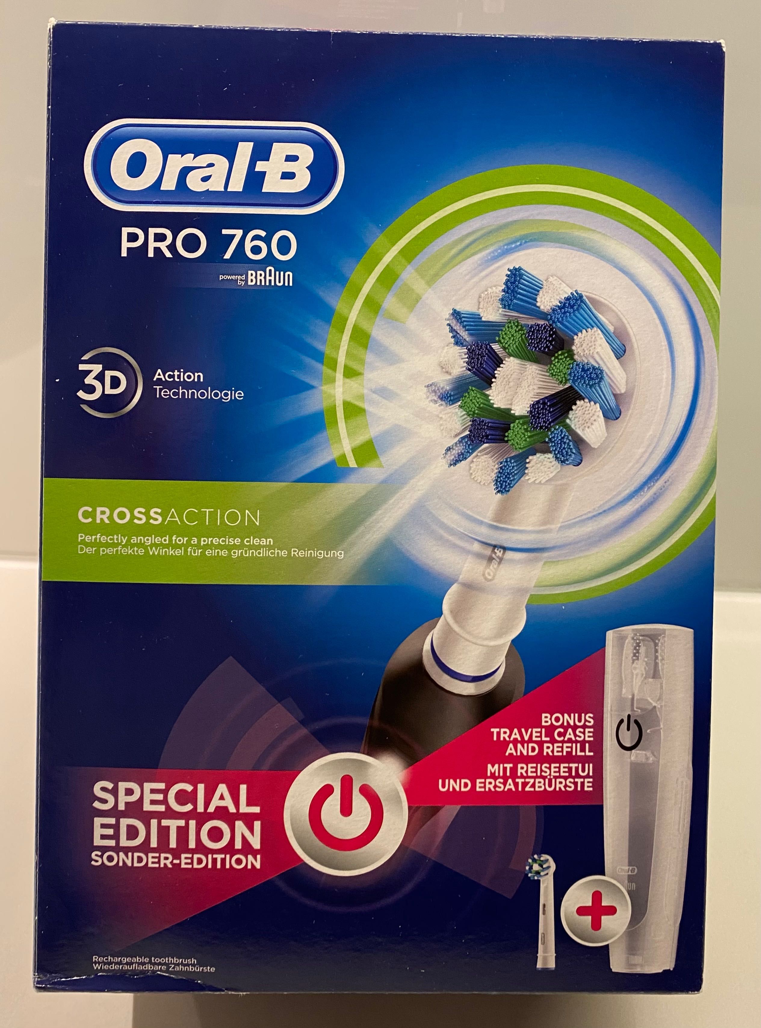 Szczoteczka Elektryczna Oral-B PRO 750 3D Nowa 2-końcówki pokrowiec