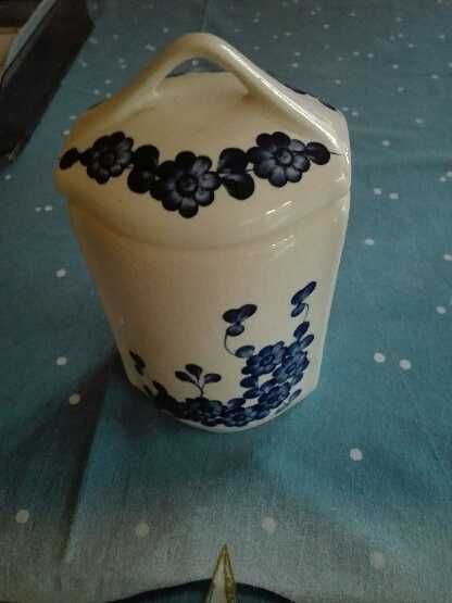 pojemniki ceramiczne do kuchni z przykrywką 2 szt wzór  kwiaty, PRL